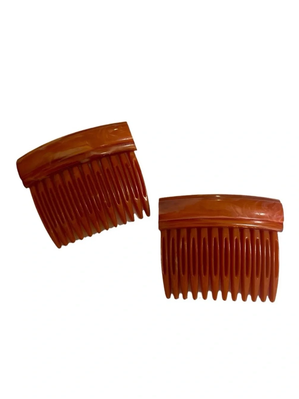 New 1980’s CARITA Paris‎ Orange French Hair Combs, One Pair, Deadstock Vintage
